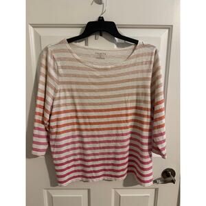 Talbots 3/4 sleeve 100% Cotton Ombre Striped T Shirt White Pink Plus 2X